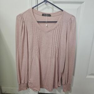 NWOT-Just Be Blush V-Neck Pleated Blouse